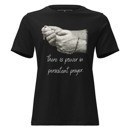 Hands in Prayer with Rosary Black Motivational Women’s T-Shirt