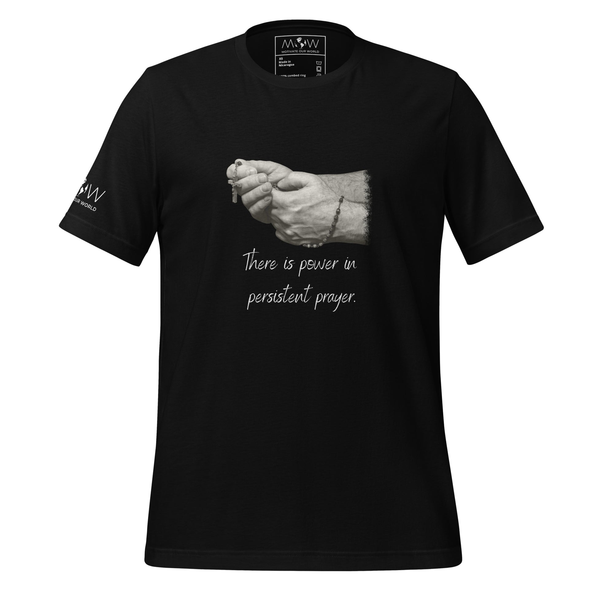 Hands in Prayer with Rosary Men's Motivational Black T-Shirt