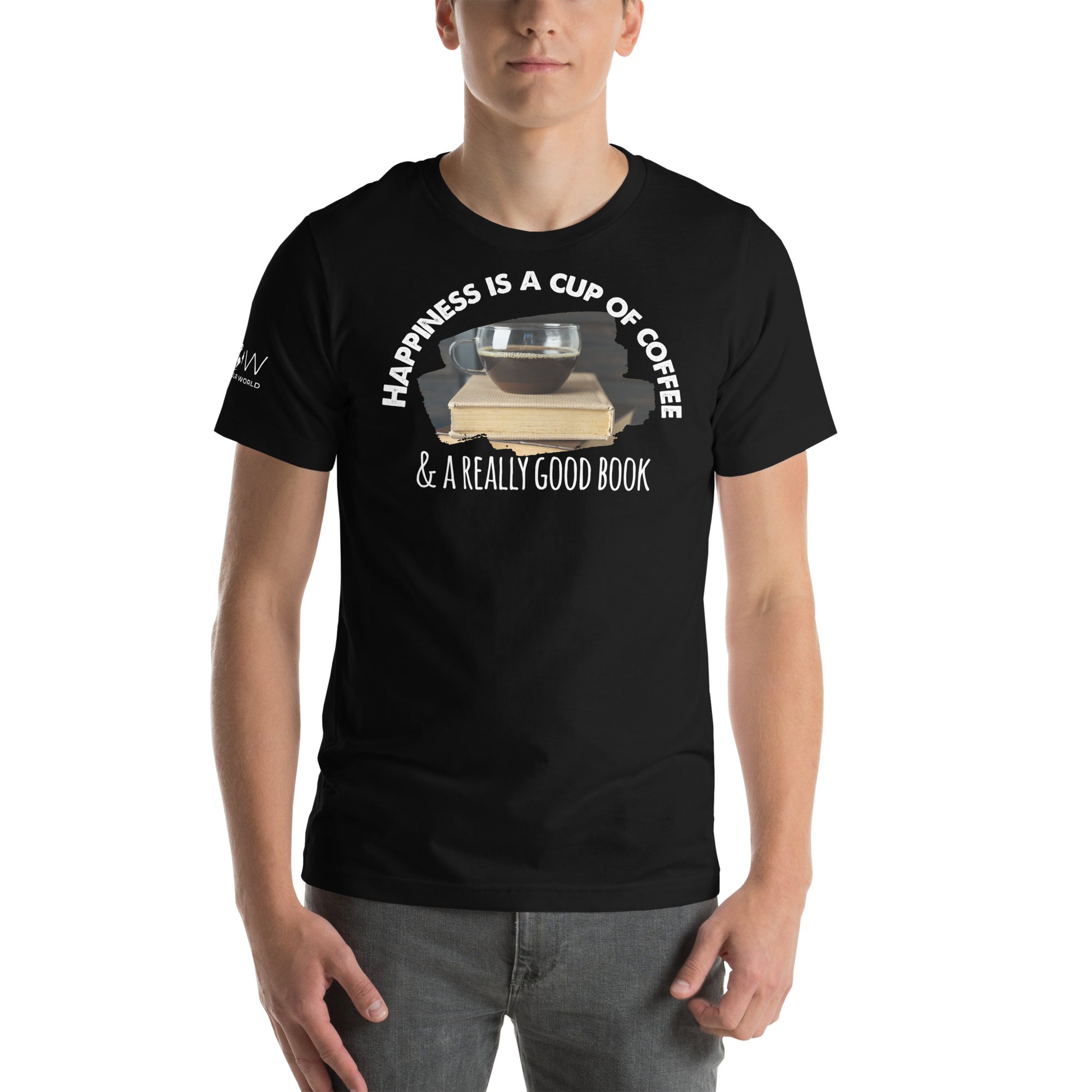 Happiness Is A Cup of Coffee and Books Black Motivational Men's T-Shirt
