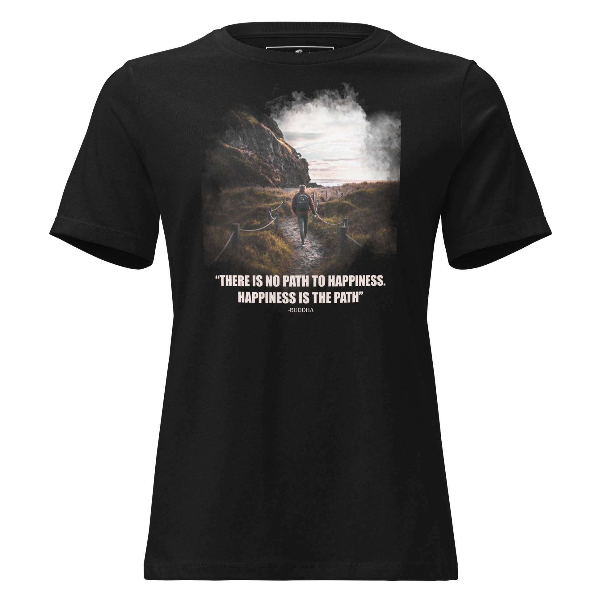 Happiness is the Path (Nature Trail Design) Black Motivational Women’s T-Shirt
