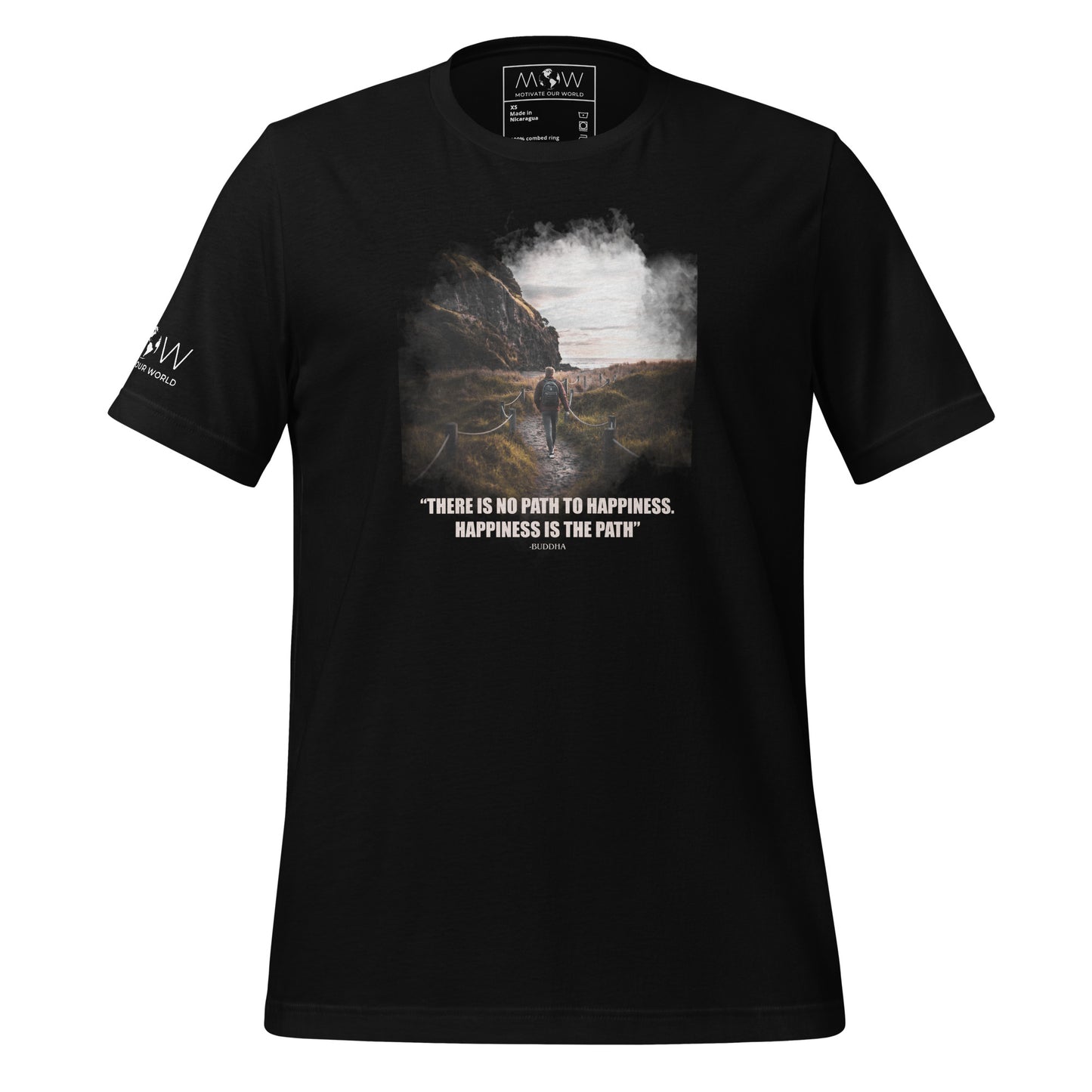 Happiness is the Path (Nature Trail Design) Men's Motivational Black T-Shirt