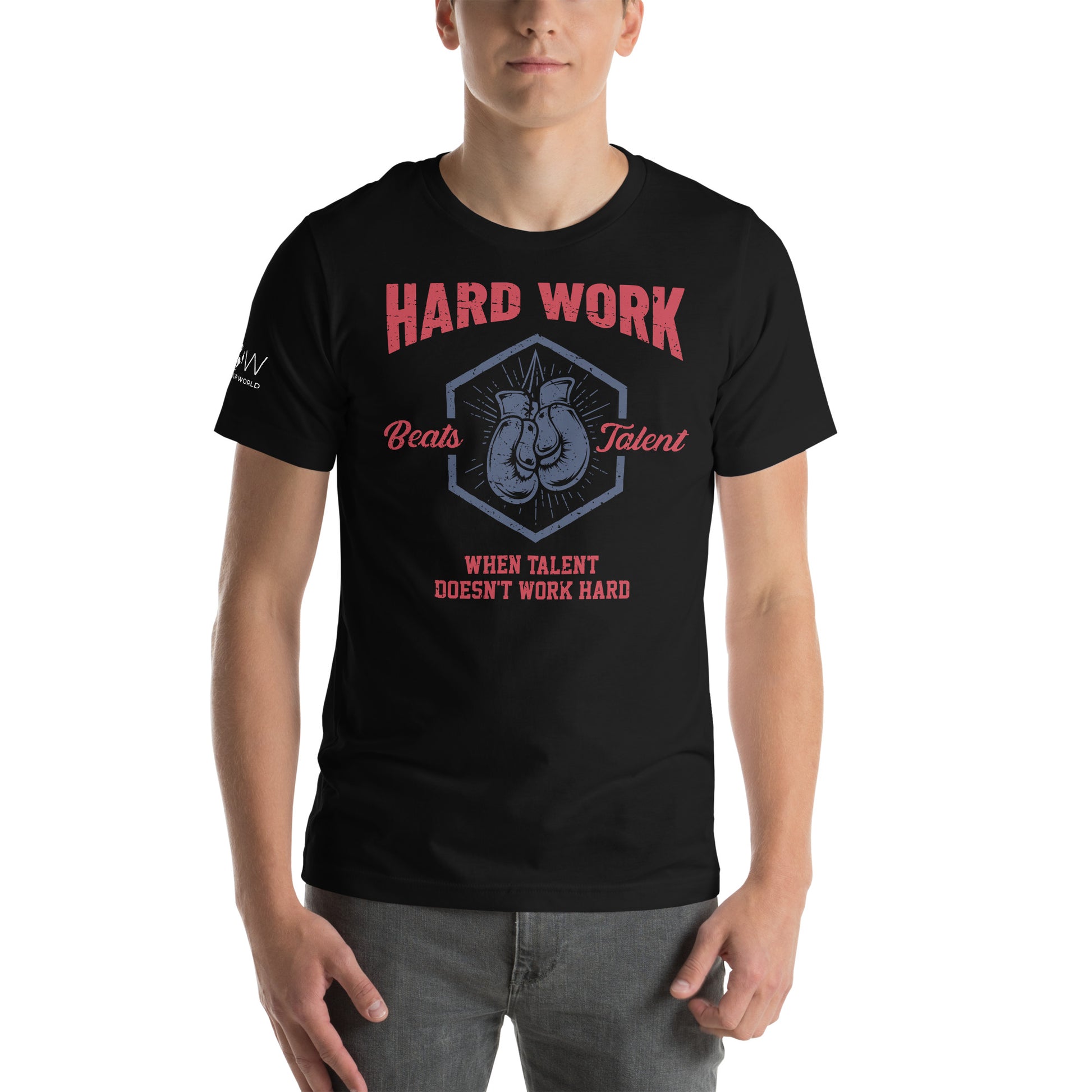 Hard Work Beats Talent Boxing Men's Motivational Black T-Shirt