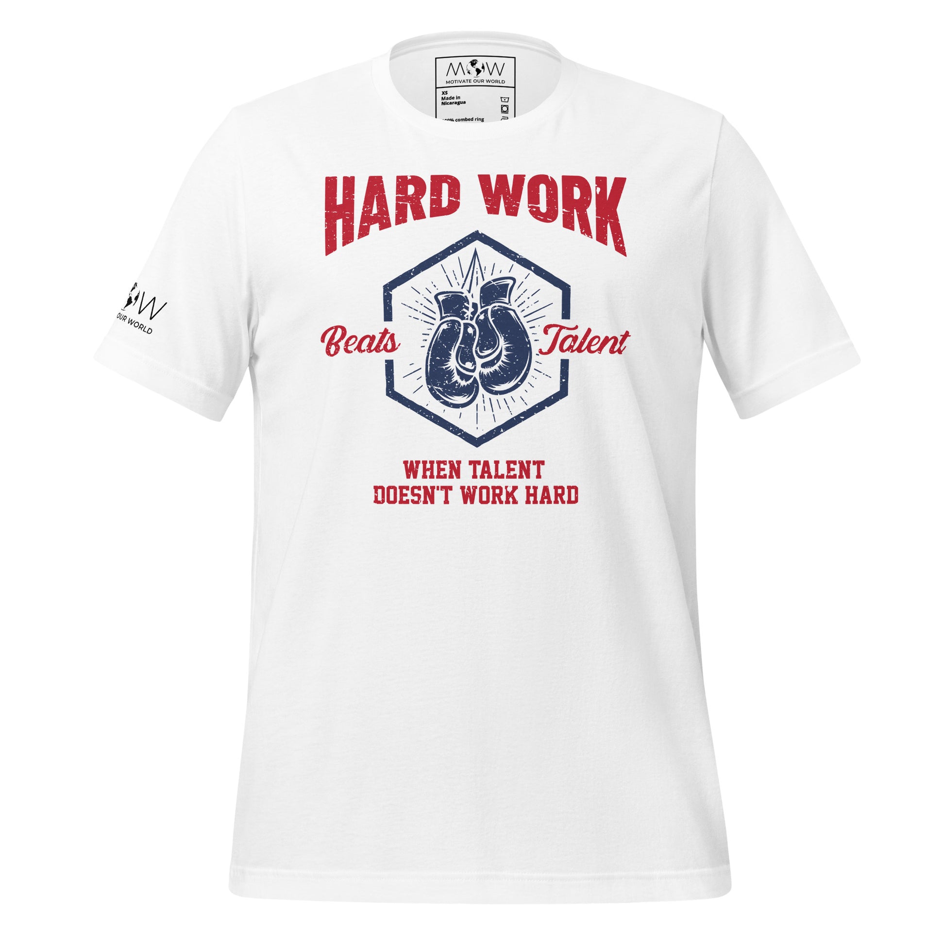 Hard Work Beats Talent Boxing Men's Motivational White T-Shirt
