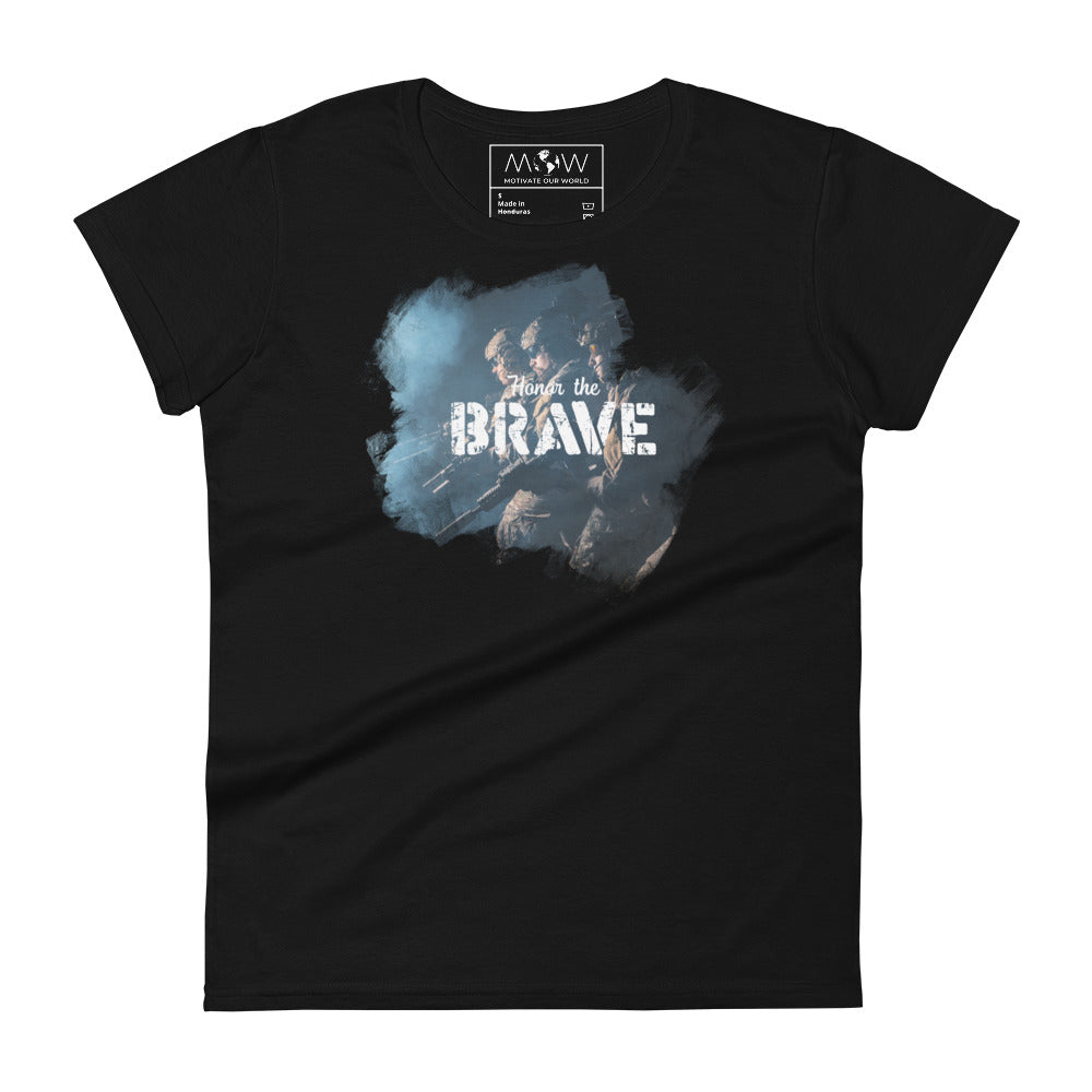 Honor the Brave V Women’s Motivational Black T-Shirt