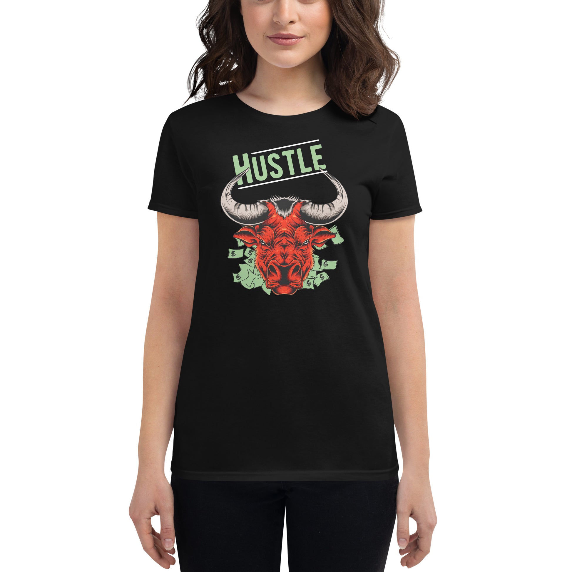 Hustle Bull II Women’s Motivational Black T-Shirt