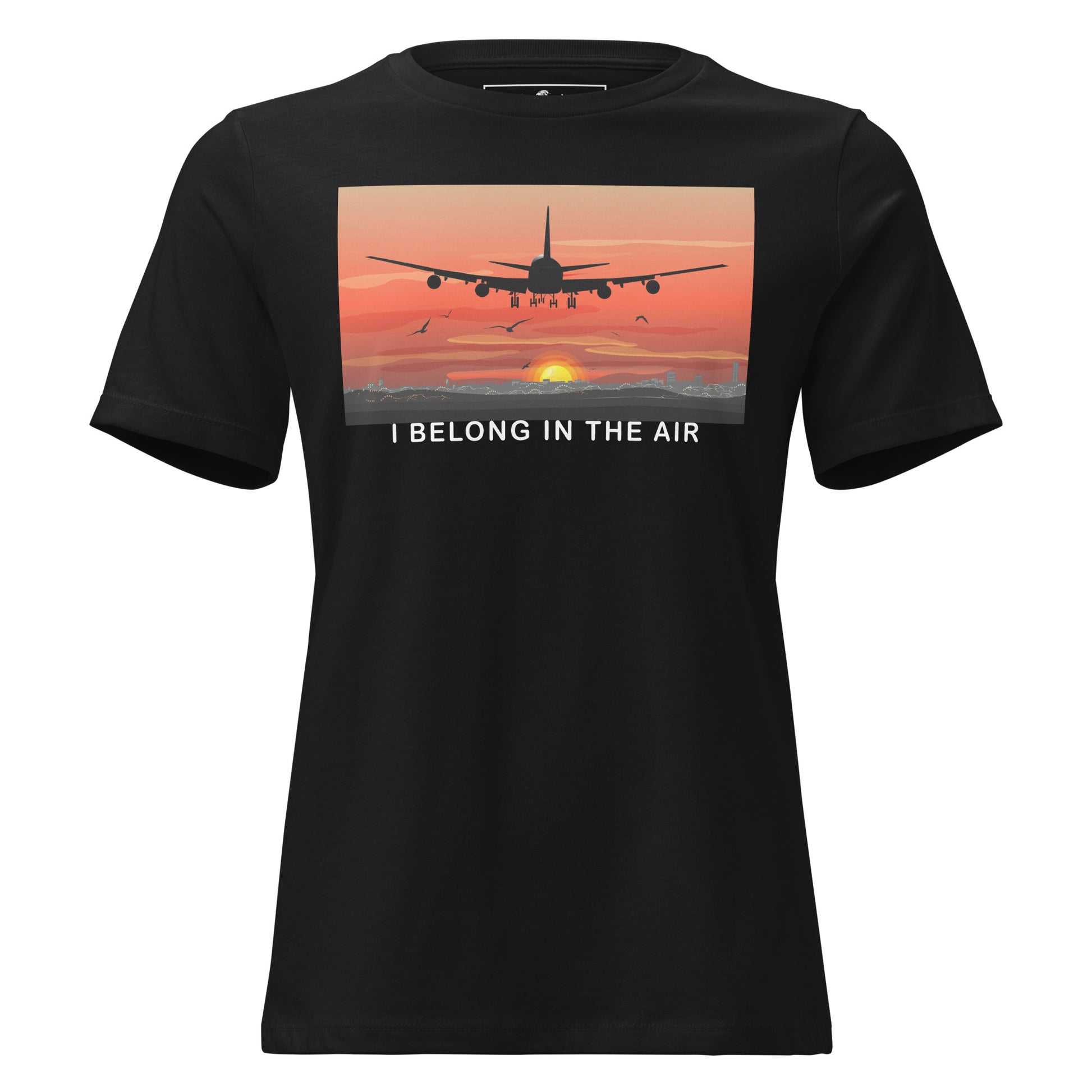 I Belong In The Air Sunset Flight Black Motivational Women’s T-Shirt