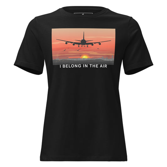 I Belong In The Air Sunset Flight Black Motivational Women’s T-Shirt