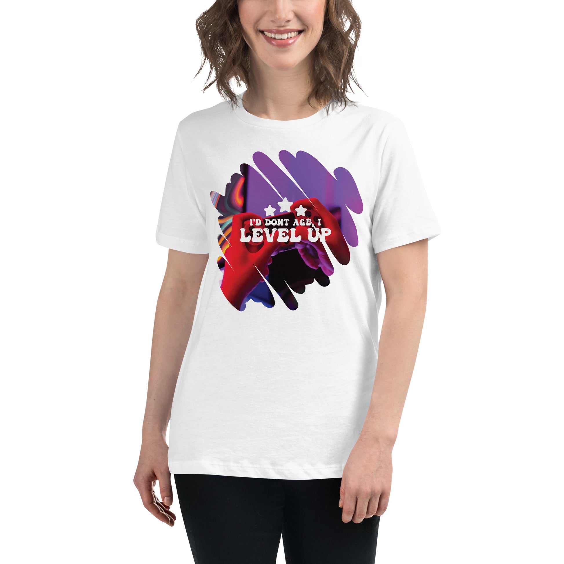 I Don't Age, I Level Up Age Is Just EXP White Motivational Women’s T-Shirt Lifestyle
