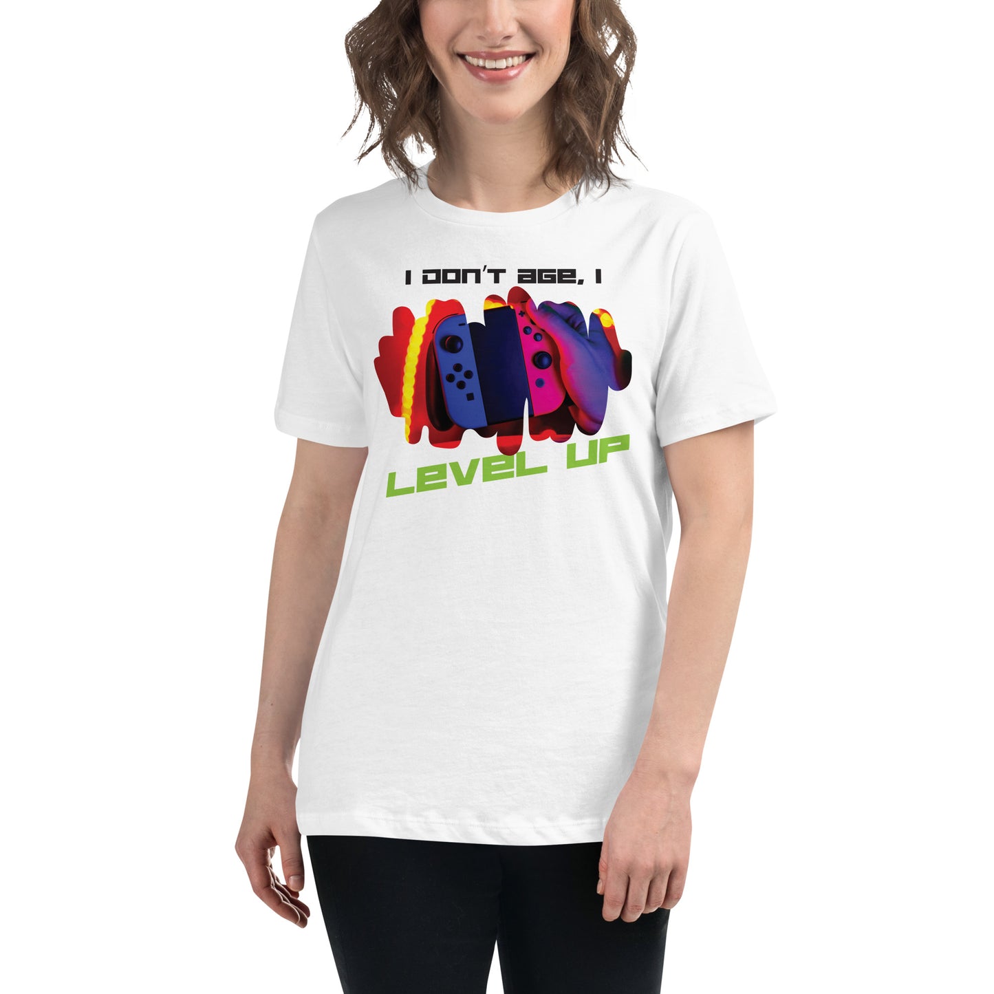 I Don’t Age, I Level Up Switch Controller White Motivational Women’s T-Shirt Lifestyle