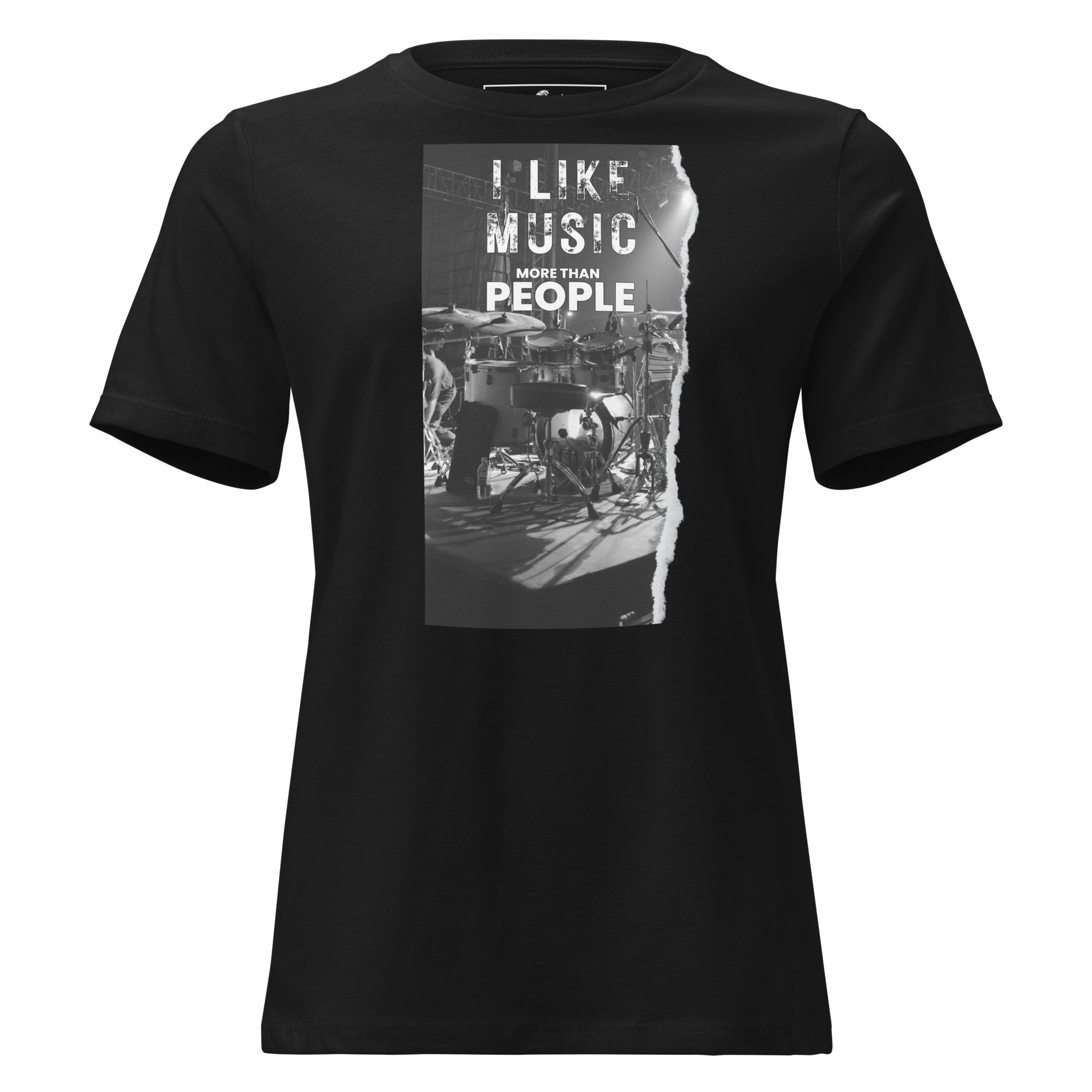 I Like Music More Than People - Drummer's Edition Black Motivational Women’s T-Shirt