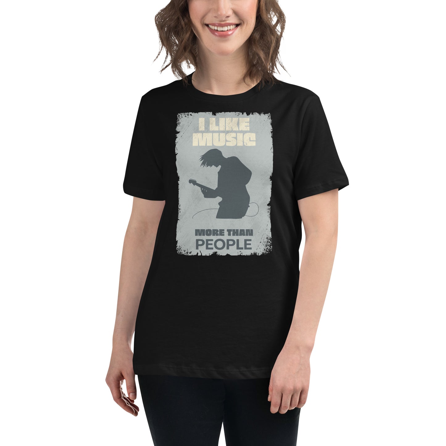 I Like Music More Than People - Guitarist Edition Black Motivational Women’s T-Shirt Lifestyle
