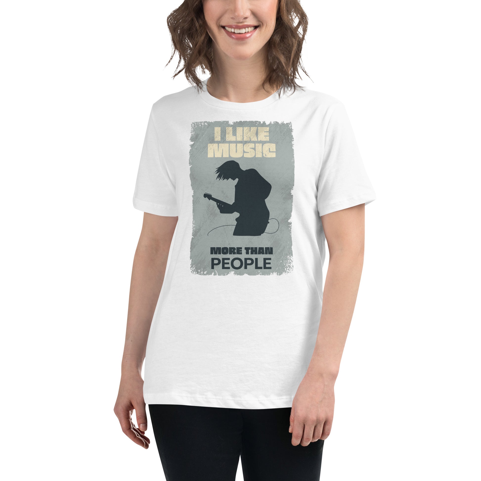I Like Music More Than People - Guitarist Edition White Motivational Women’s T-Shirt Lifestyle