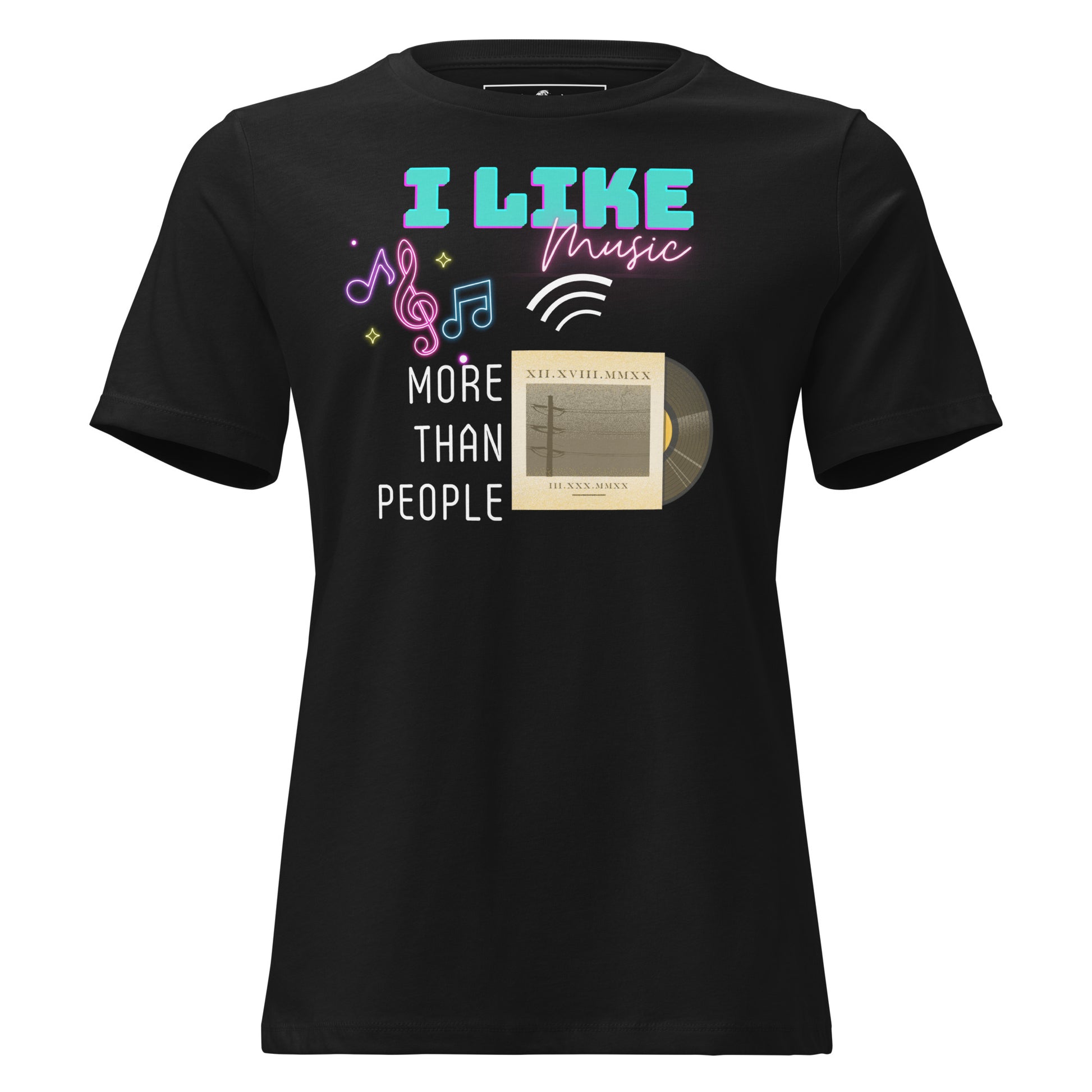 I Like Music More Than People (Vinyl Edition) Black Motivational Women’s T-Shirt