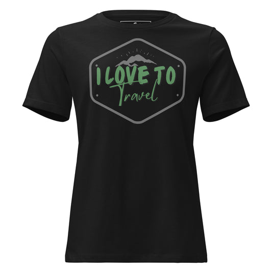 I Love To Travel Badge Black Motivational Women’s T-Shirt