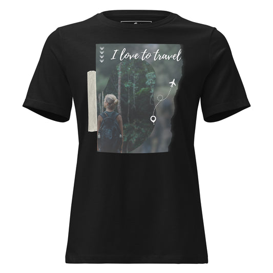I Love To Travel Forest Journey Black Motivational Women’s T-Shirt
