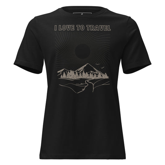 I Love To Travel Mountain Road Black Motivational Women’s T-Shirt