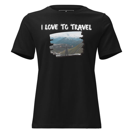 I Love To Travel Mountain Vista Black Motivational Women’s T-Shirt