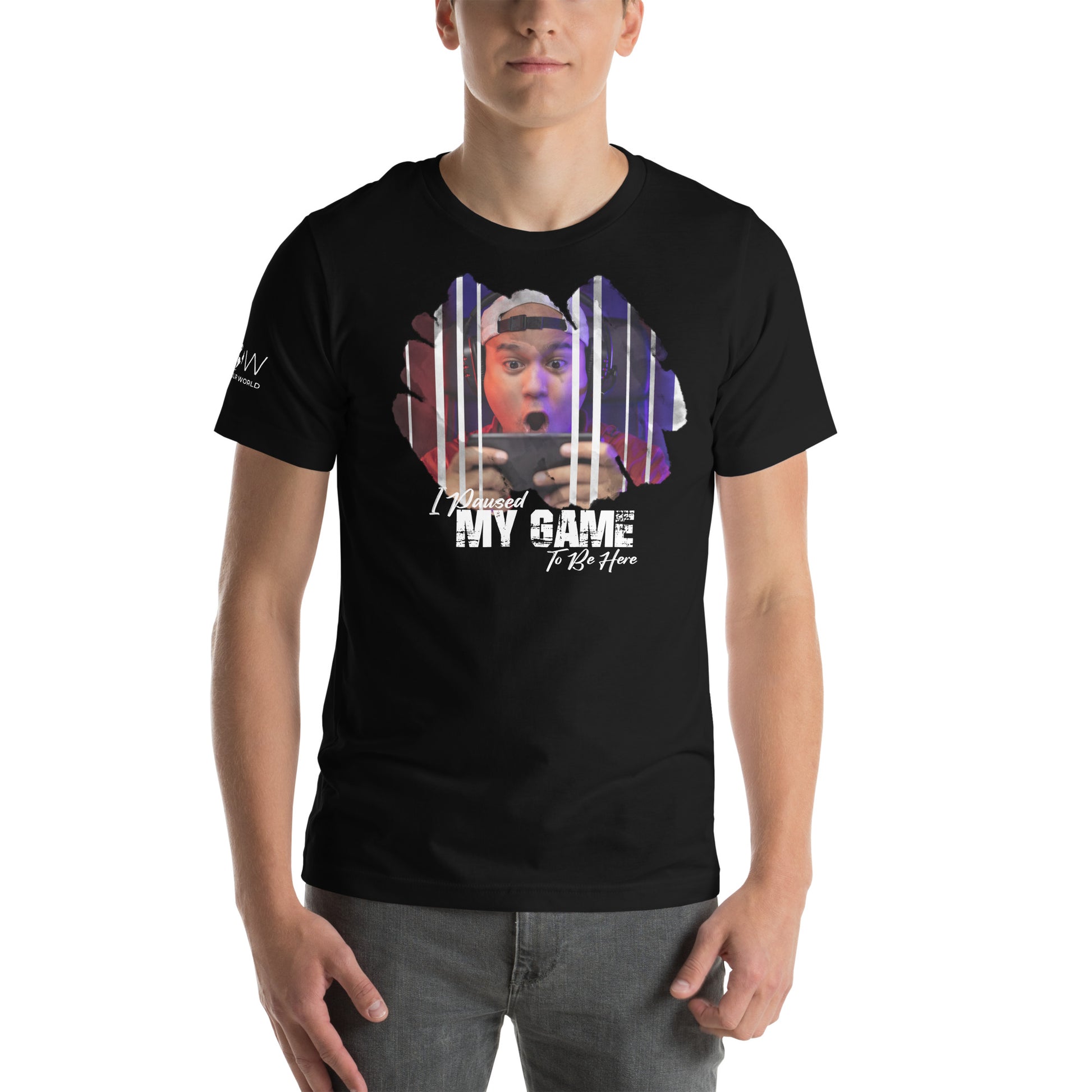 I Paused My Game To Be Here - Mobile Gamer Black Motivational Men's T-Shirt