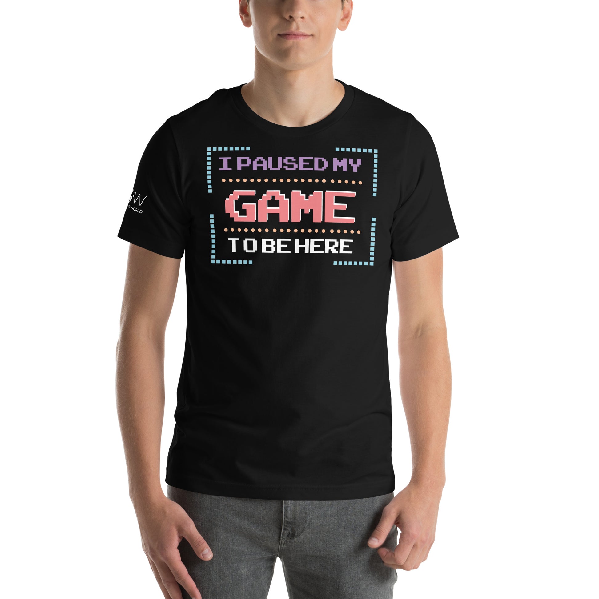 "I Paused My Game to Be Here" - 8Bit Gamer Black Motivational Men's T-Shirt