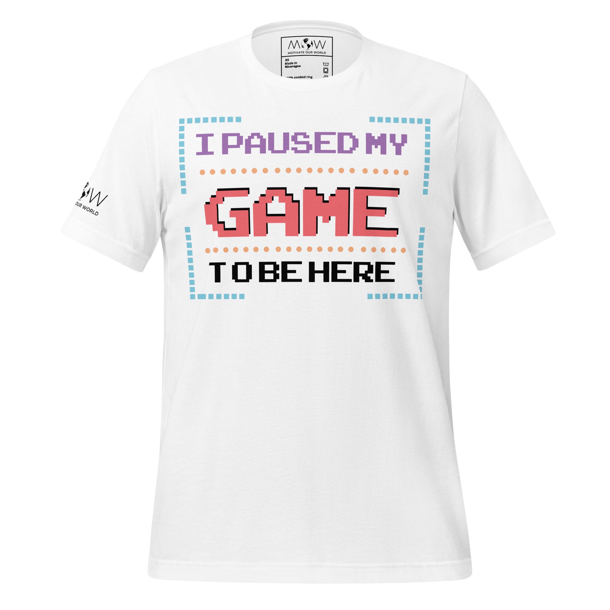 "I Paused My Game to Be Here" - 8Bit Gamer White Motivational Men's T-Shirt