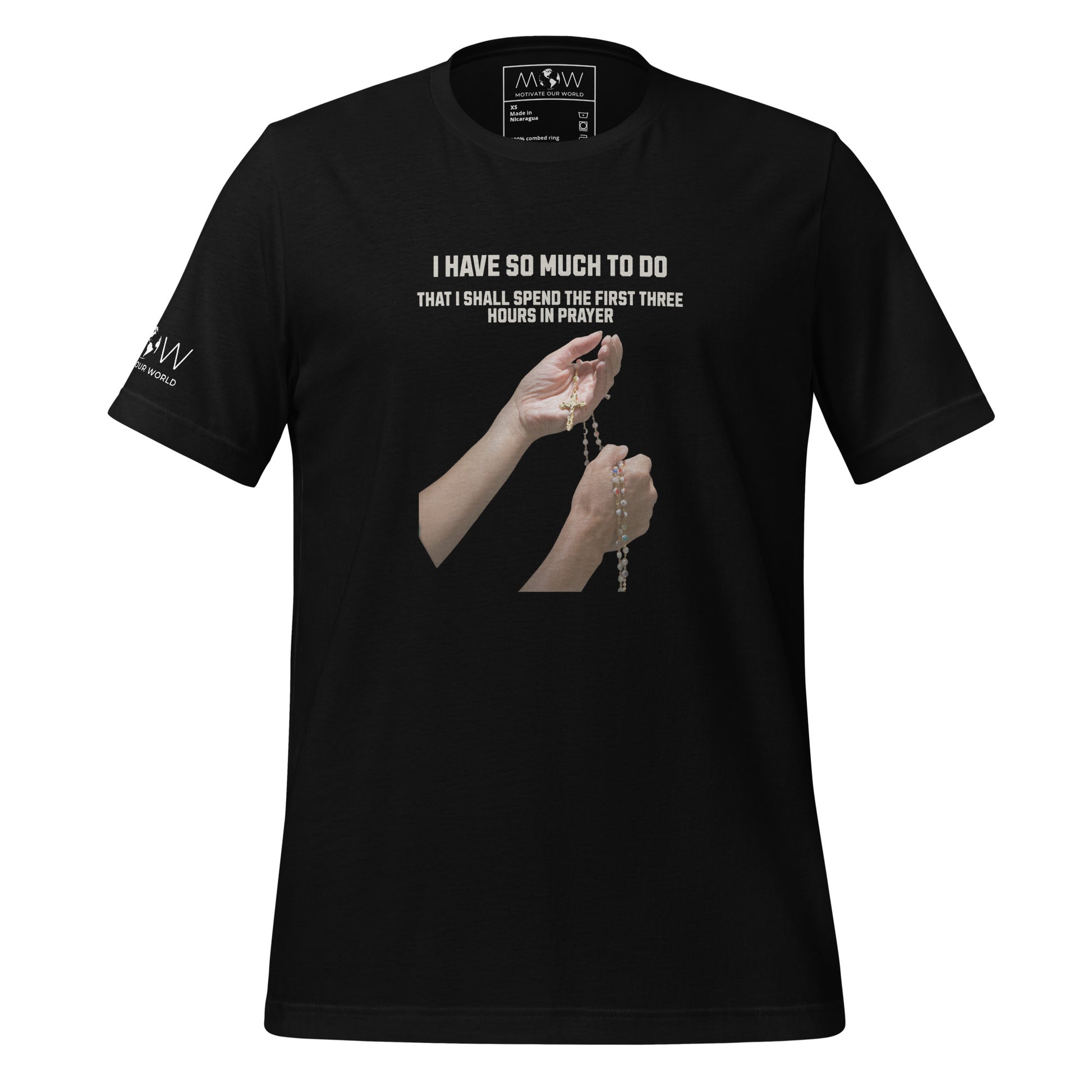 I SHALL SPEND THE FIRST THREE HOURS IN PRAYER Men's Motivational Black T-Shirt 