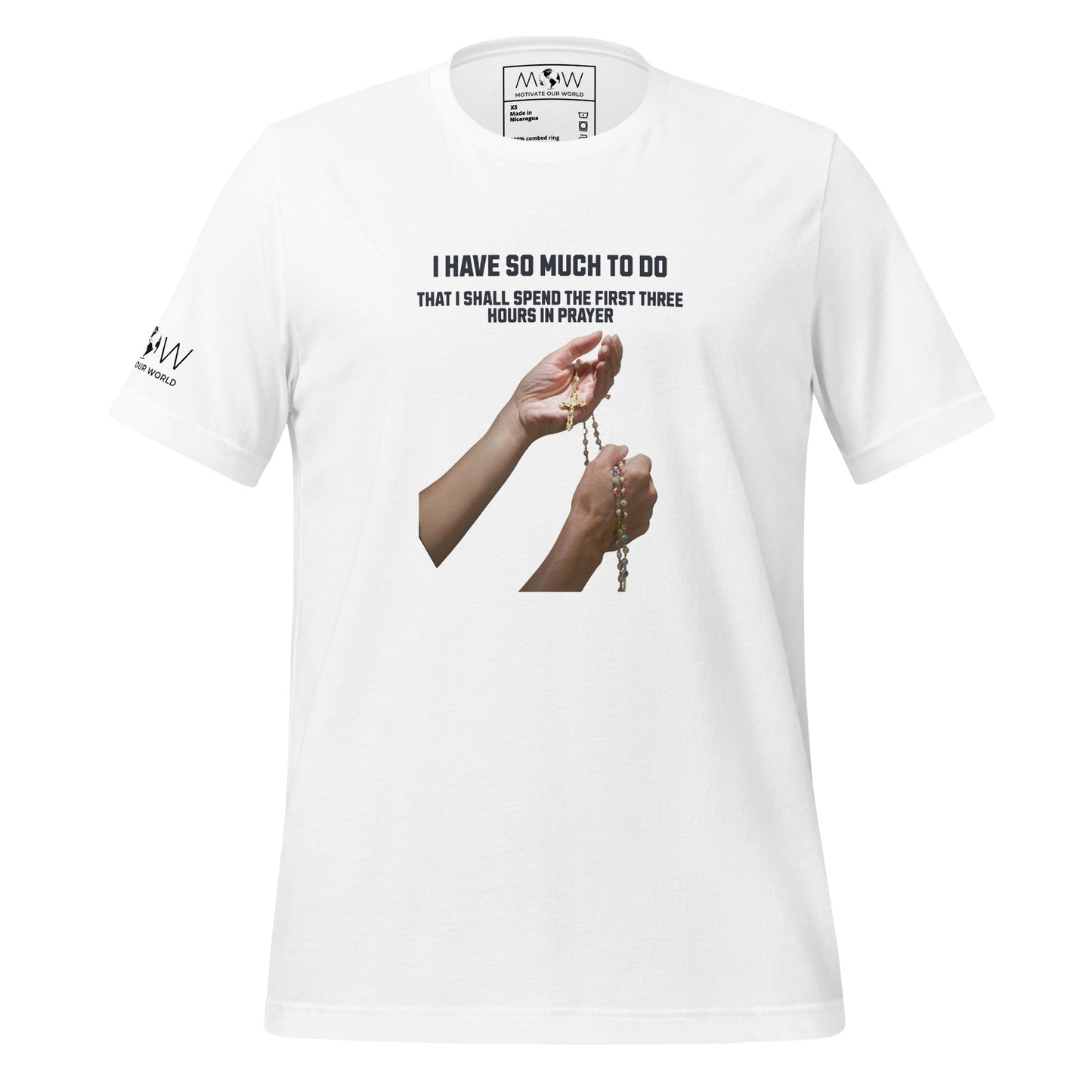 I SHALL SPEND THE FIRST THREE HOURS IN PRAYER Men's Motivational White T-Shirt