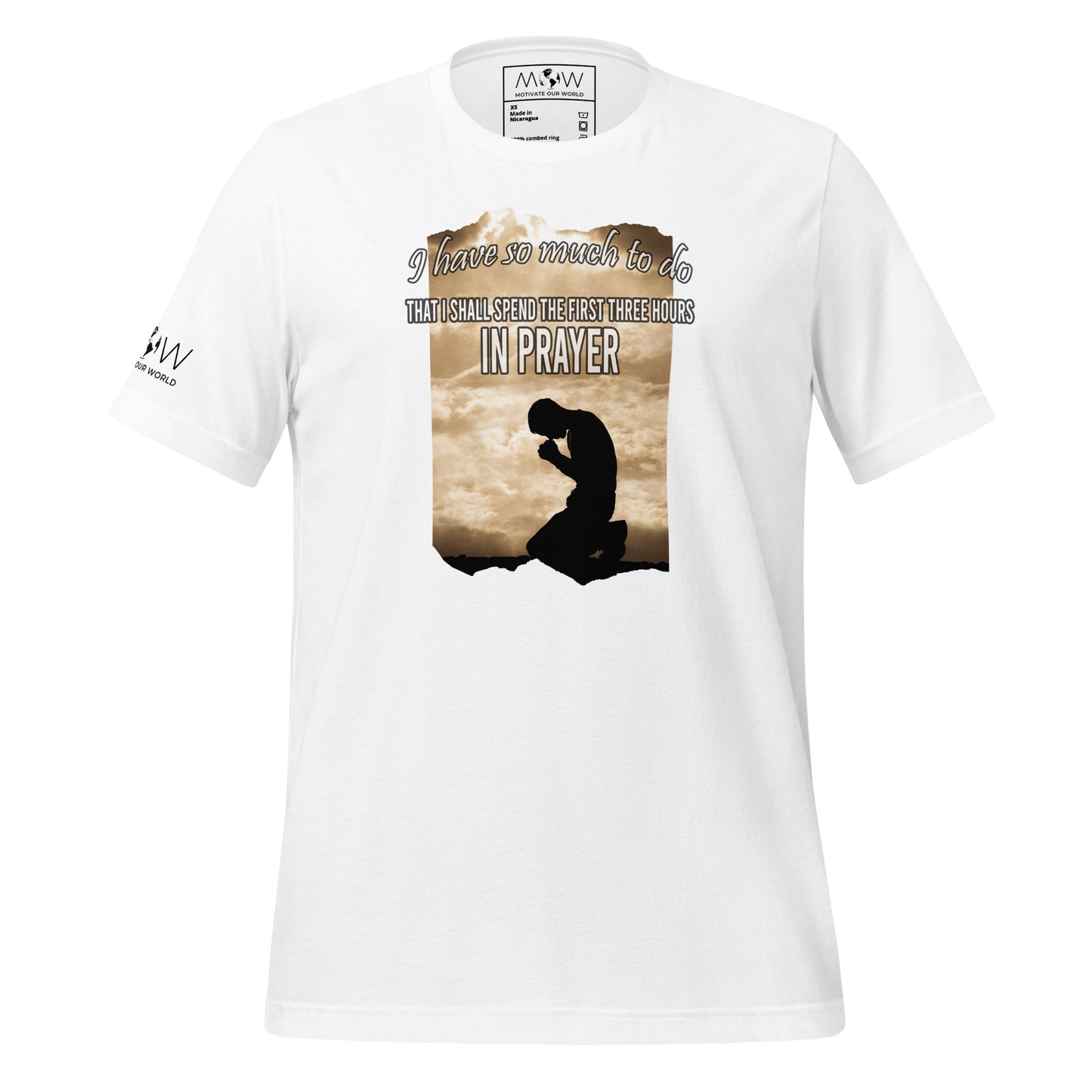 I SHALL SPEND THE FIRST THREE HOURS IN PRAYER Men's Motivational White T-Shirt