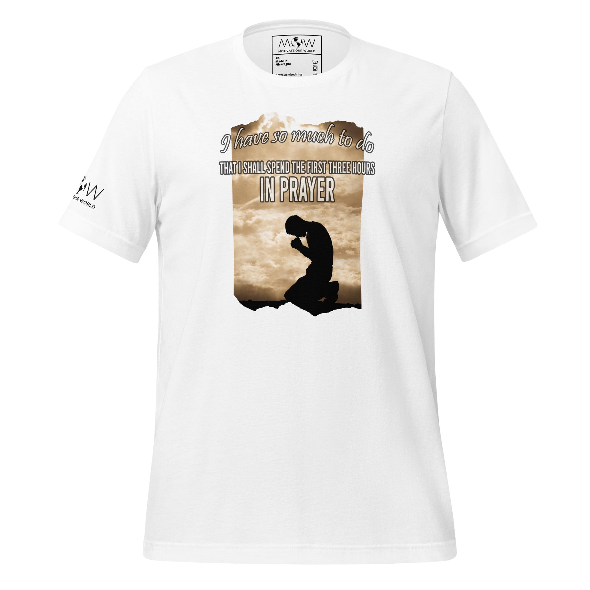 I SHALL SPEND THE FIRST THREE HOURS IN PRAYER Men's Motivational White T-Shirt