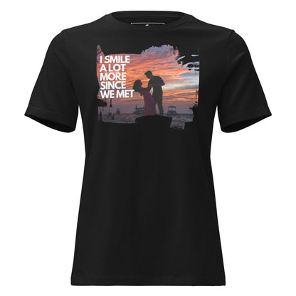 I Smile A Lot More Since We Met – Sunset Dance Edition Black Motivational Women’s T-Shirt