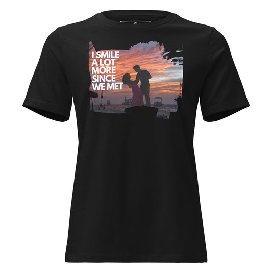 I Smile A Lot More Since We Met – Sunset Dance Edition Black Motivational Women’s T-Shirt