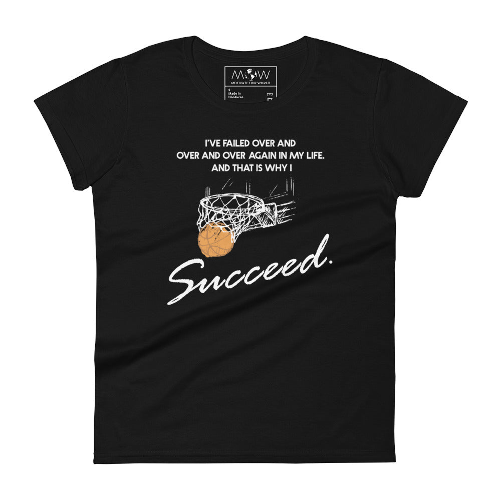 I Succeed Basketball Hoop Women’s Motivational Black T-Shirt