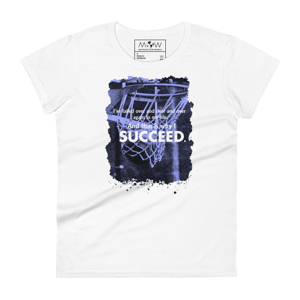 I Succeed Splash Basketball Women’s Motivational White T-Shirt
