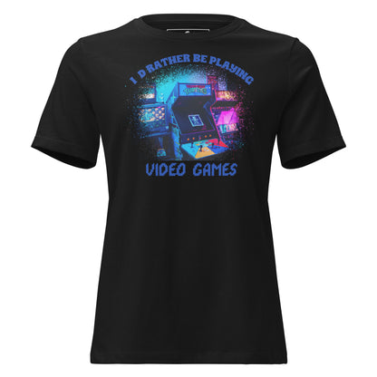 I'd Rather Be Playing Video Games - Pixel Icon Black Motivational Women’s T-Shirt