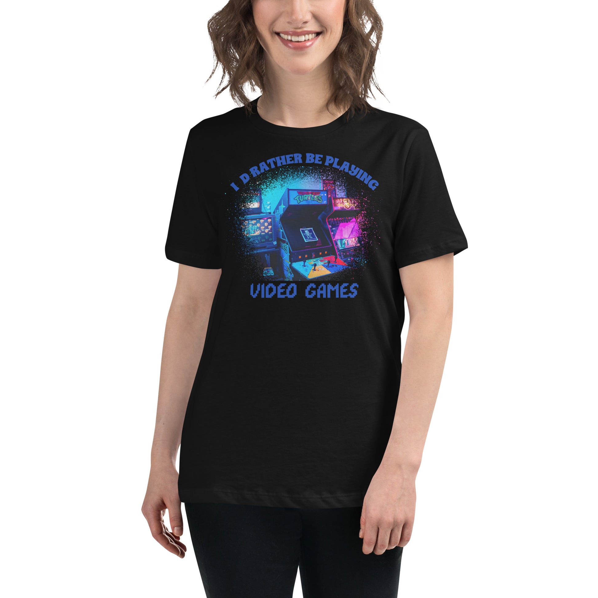 I'd Rather Be Playing Video Games - Pixel Icon Black Motivational Women’s T-Shirt Lifestyle