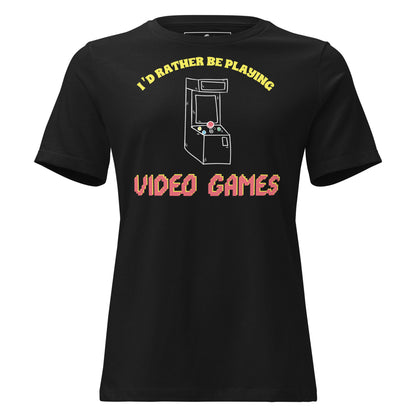 I'd Rather Be Playing Video Games - Retro Arcade Black Motivational Women’s T-Shirt