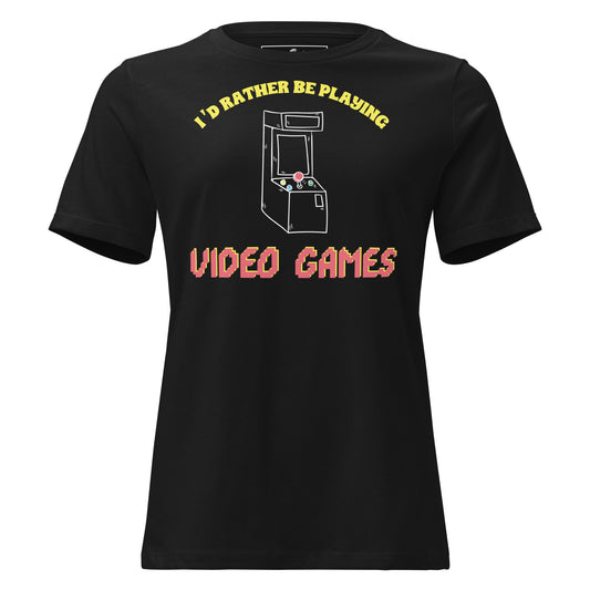 I'd Rather Be Playing Video Games - Retro Arcade Black Motivational Women’s T-Shirt