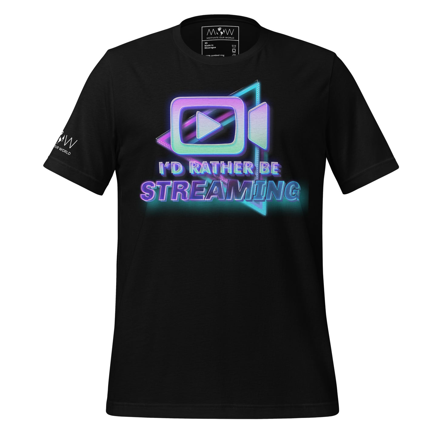 “I’d Rather Be Streaming” Bold Neon Glow Black Motivational Men’s T-Shirt