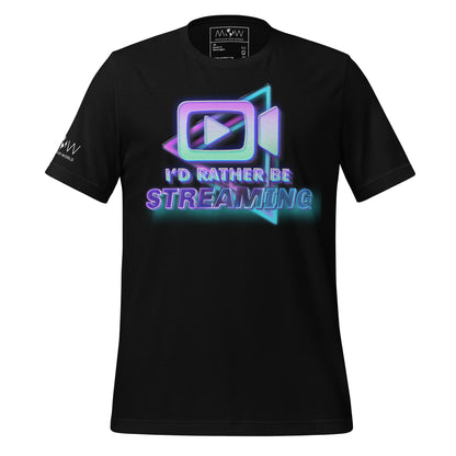“I’d Rather Be Streaming” Bold Neon Glow Black Motivational Men’s T-Shirt
