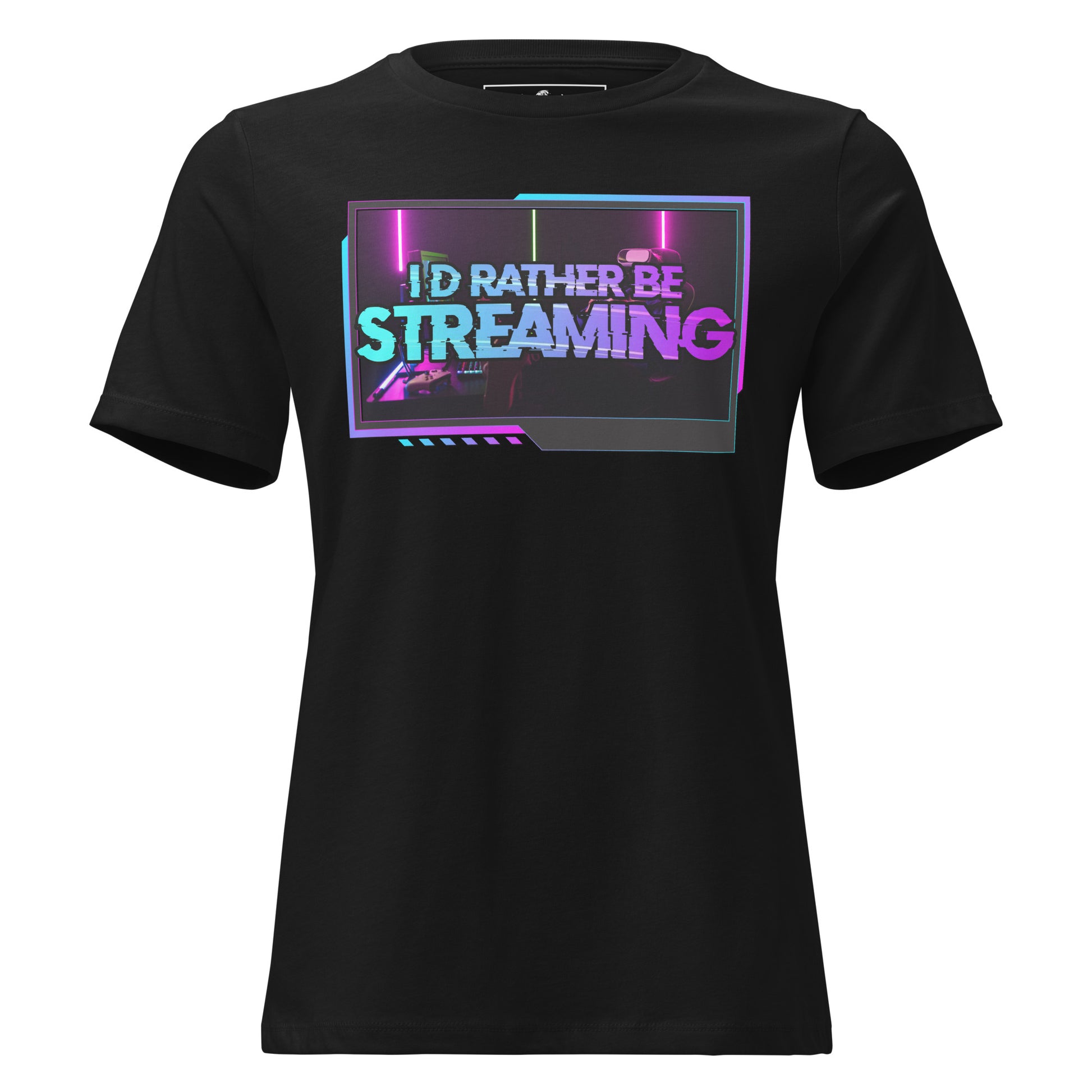 “I’d Rather Be Streaming” Vibrant Graphic Black Motivational Women’s T-Shirt