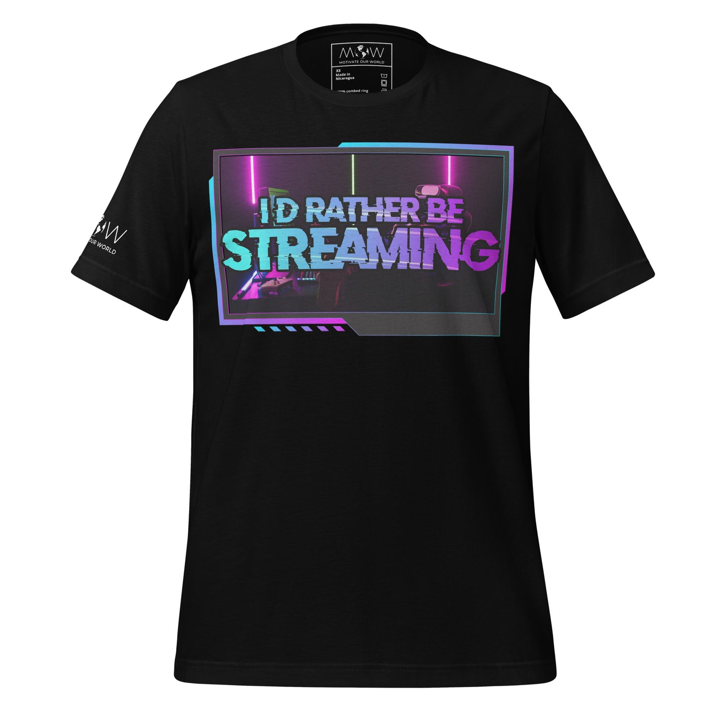 “I'd Rather Be Streaming” Vibrant Neon Black Motivational Men's T-Shirt