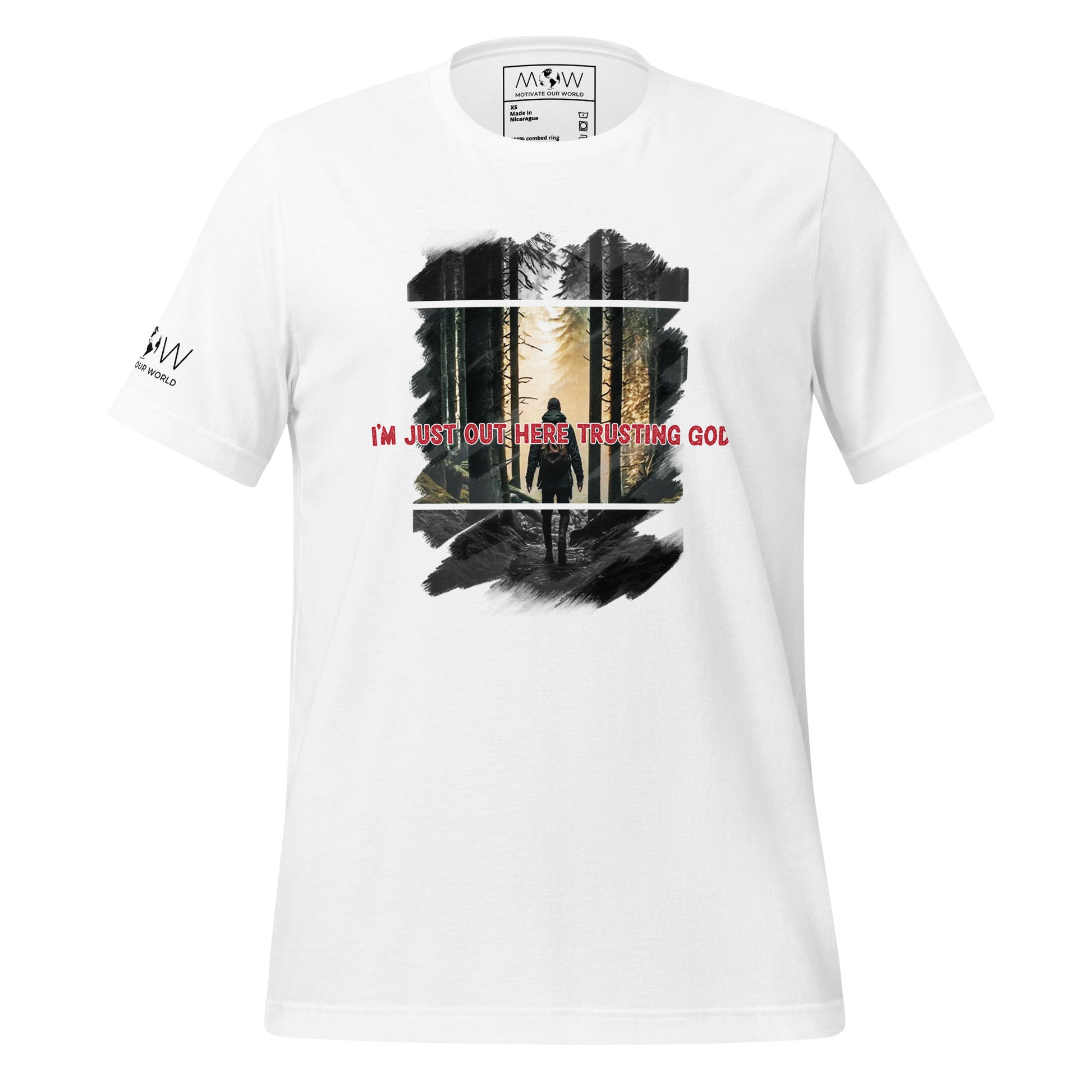 I'm Just Out Here Trusting God - Forest Journey Men's Motivational White T-Shirt