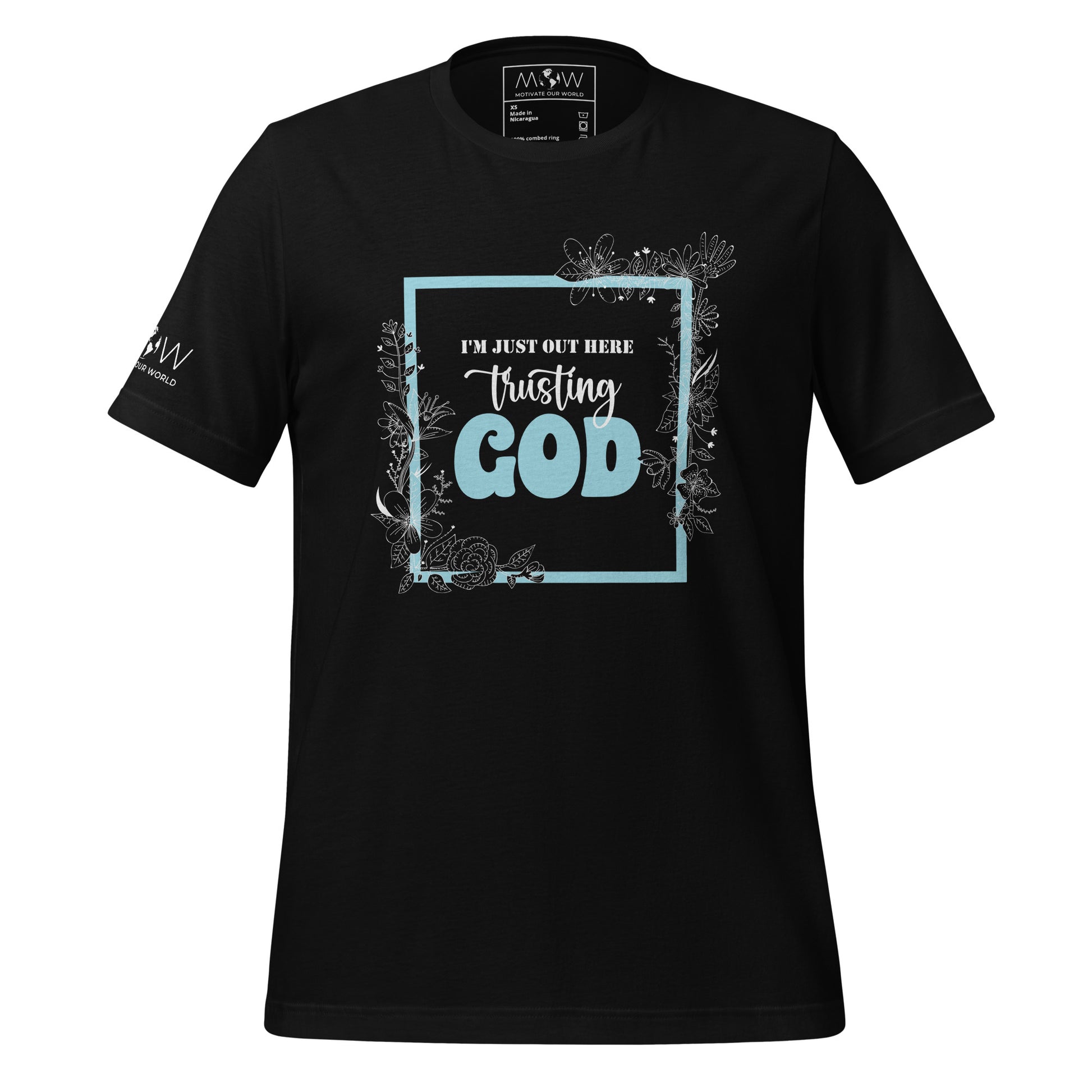 I'm Just Out Here Trusting God - Framed Men's Motivational Black T-Shirt