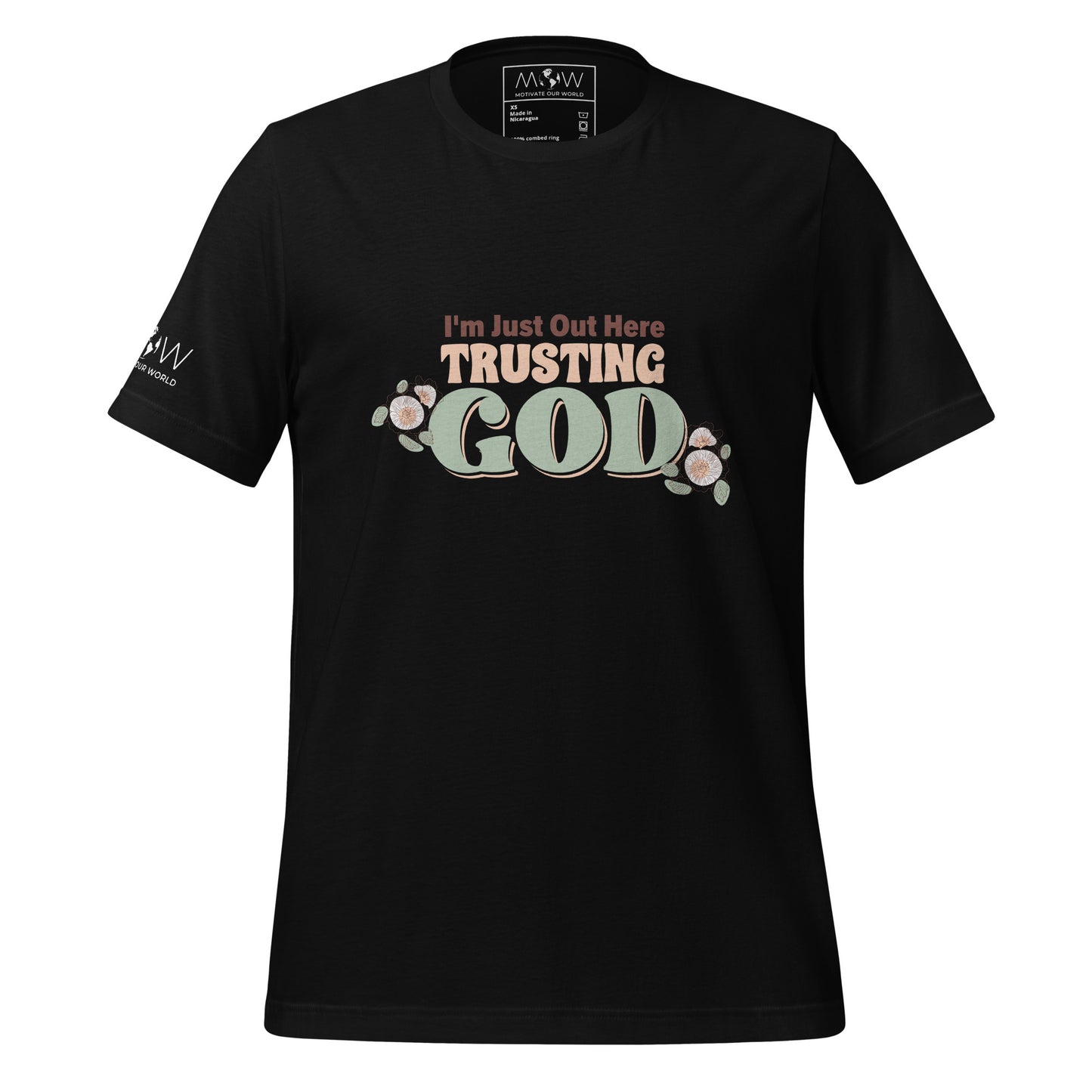 I'm Just Out Here Trusting God Men's Motivational Black T-Shirt