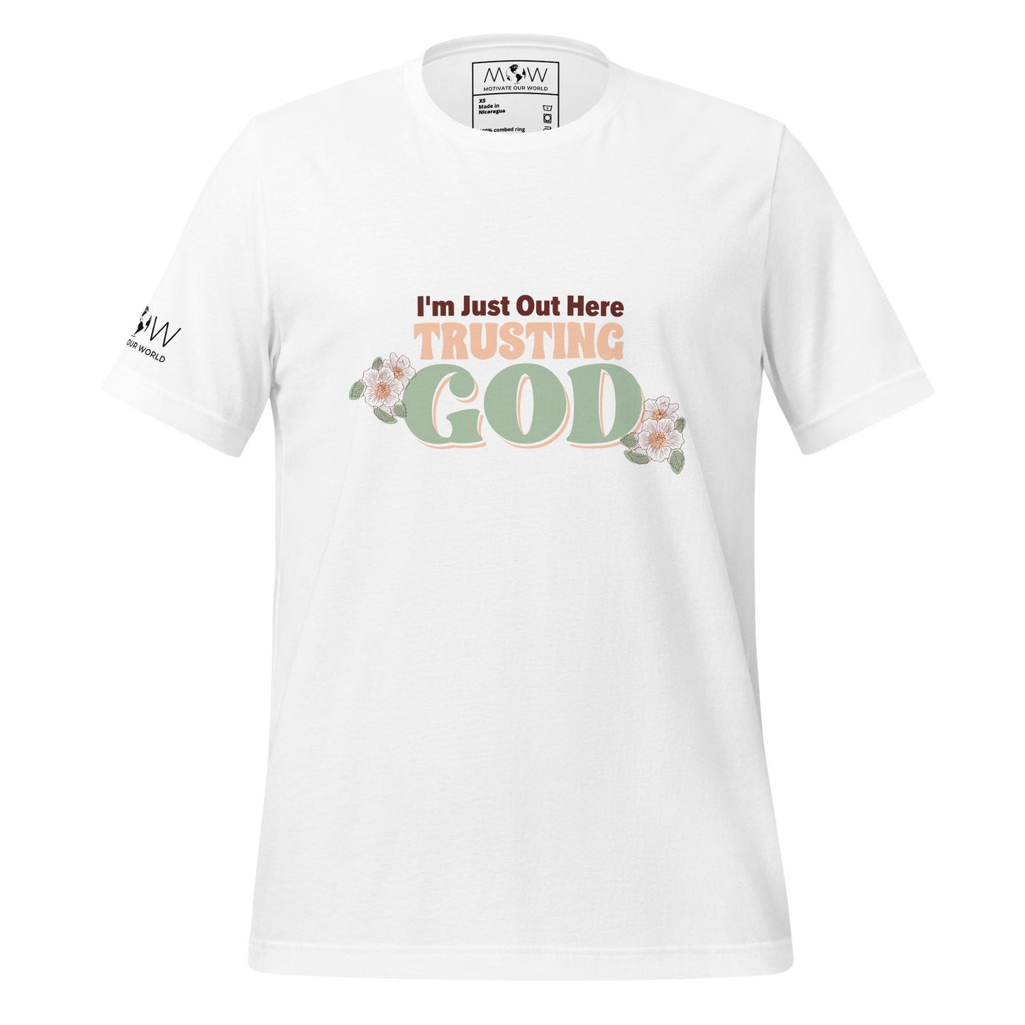 I'm Just Out Here Trusting God Men's Motivational White T-Shirt