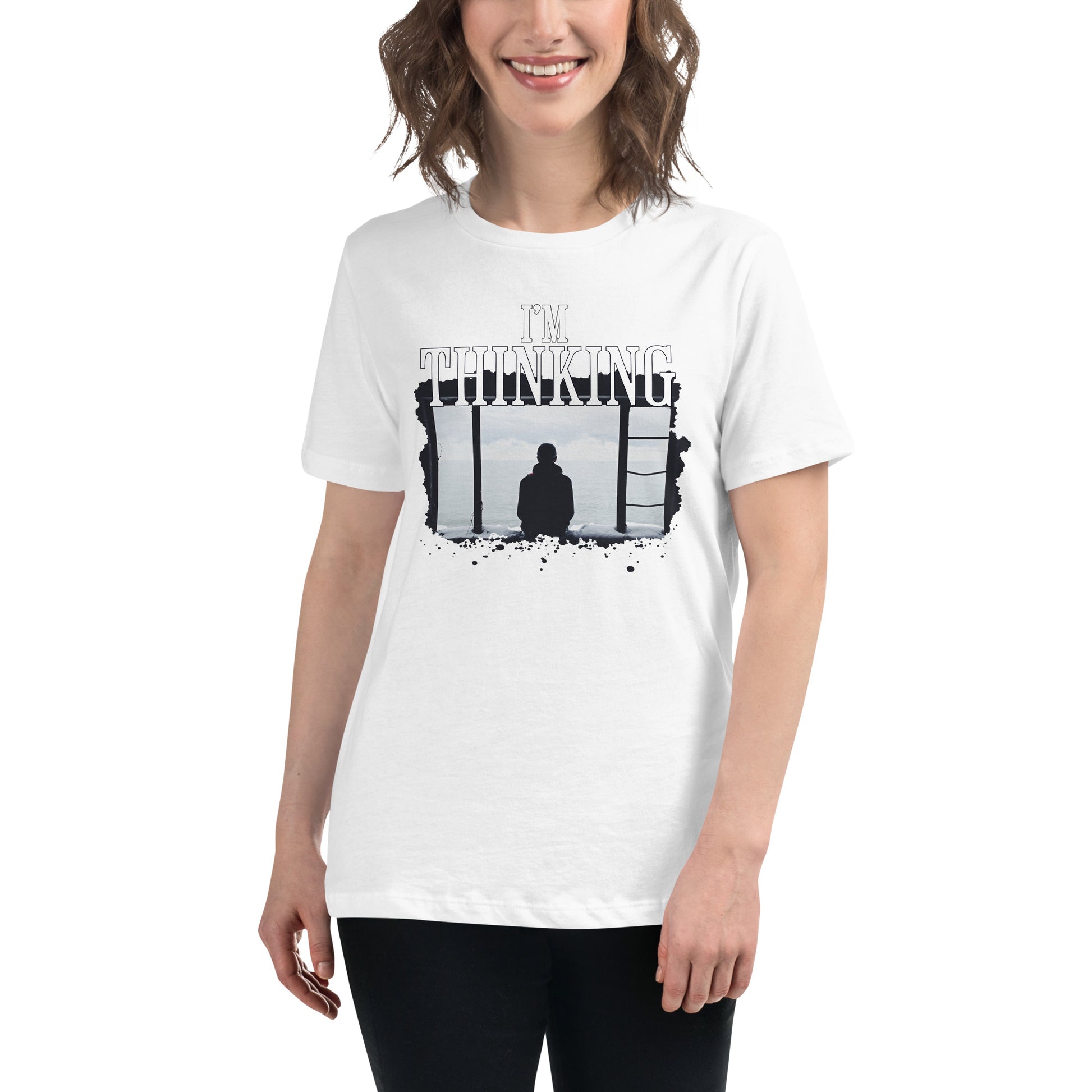 I’m Thinking... Contemplating By The Water White Motivational Women’s T-Shirt Lifestyle