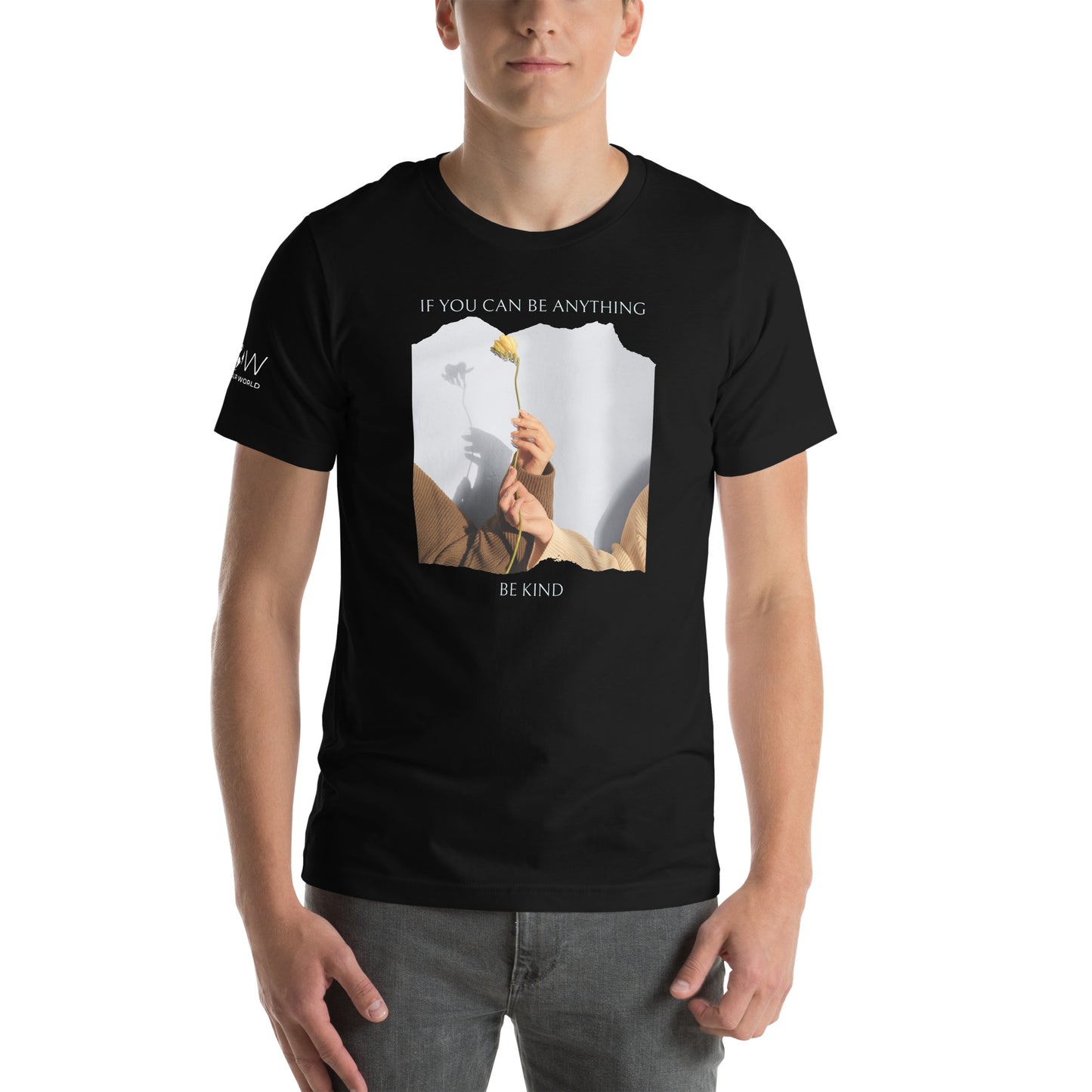 If You Can Be Anything, Be Kind (Flower Gesture Design) Men's Motivational Black T-Shirt