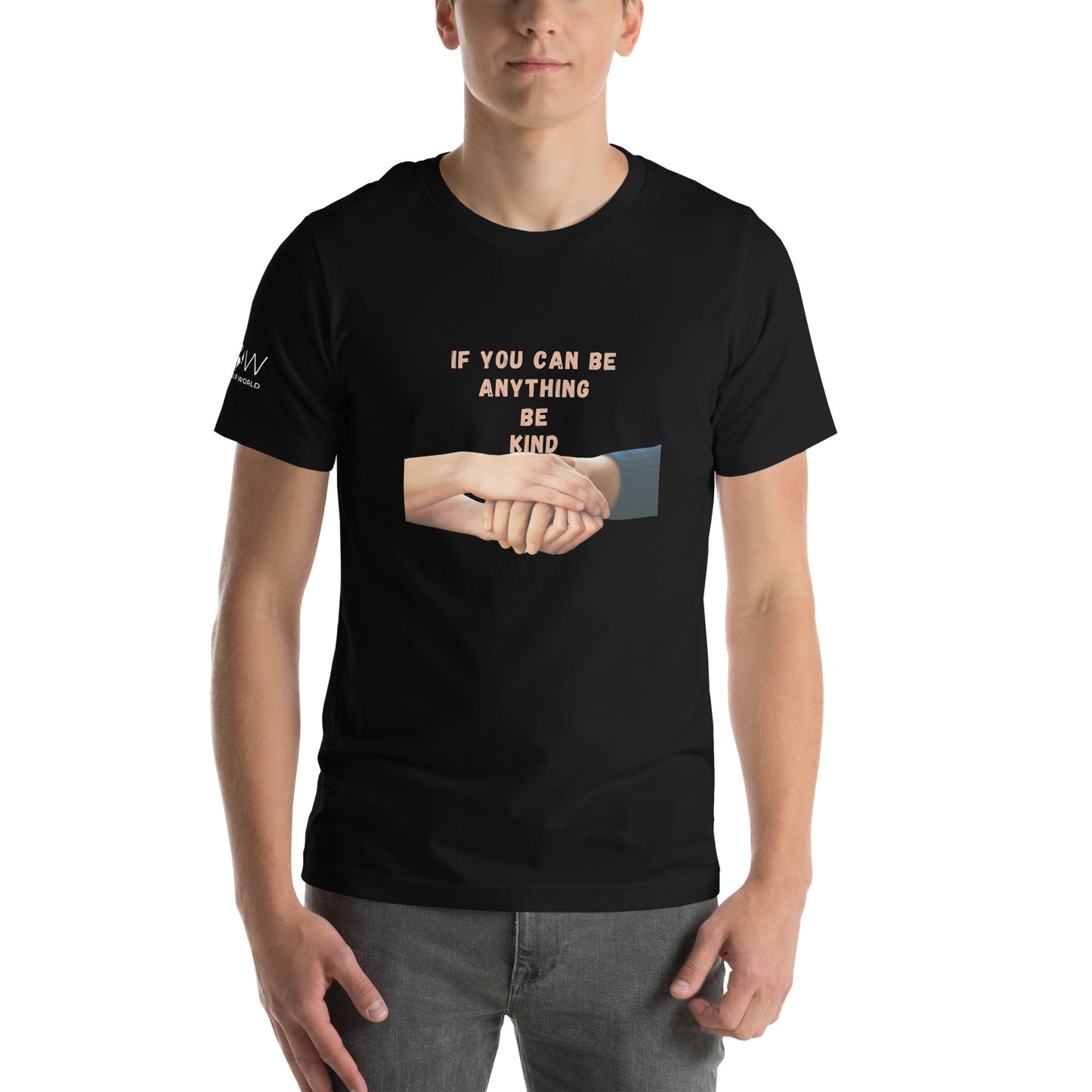 If You Can Be Anything, Be Kind (Helping Hands Design) Men's Motivational Black T-Shirt