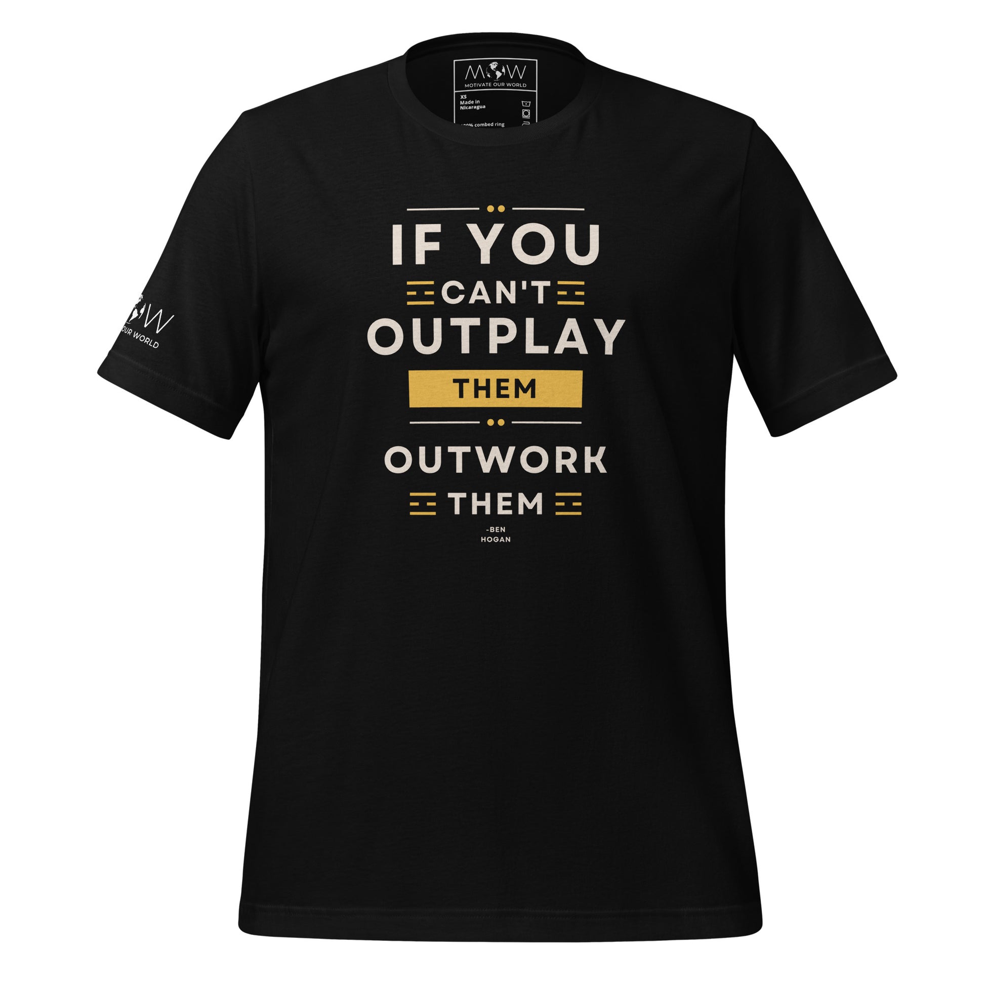 "If You Can't Outplay Them, Outwork Them" Men's Motivational Black T-Shirt
