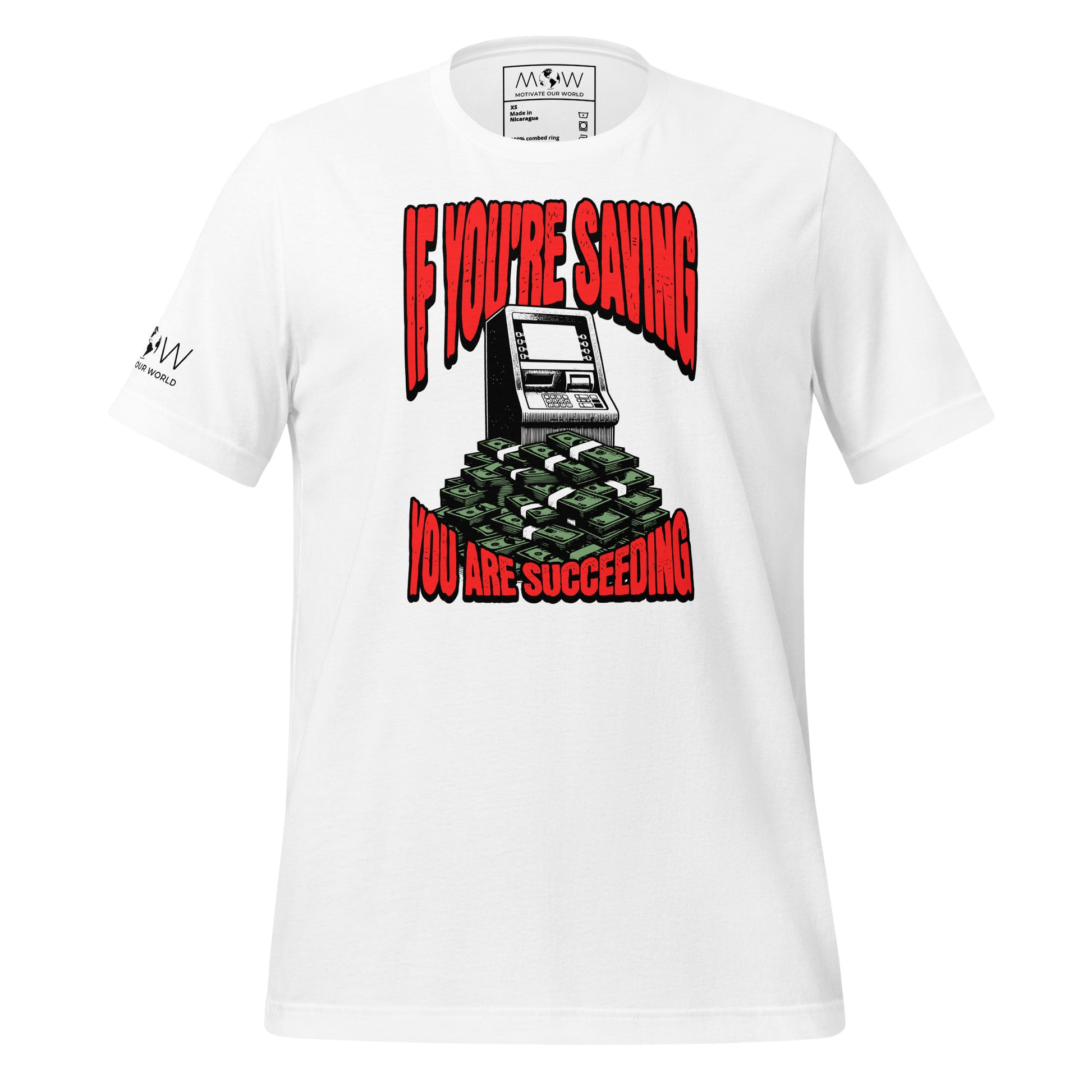 "If You’re Saving, You Are Succeeding" Men’s Motivational White T-Shirt