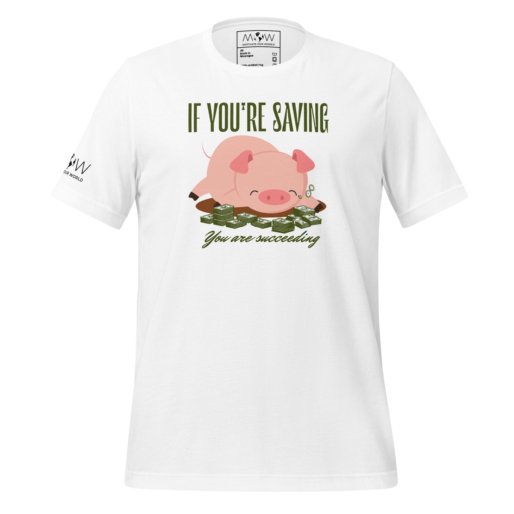 "If You’re Saving, You Are Succeeding"  Men’s Motivational White T-Shirt